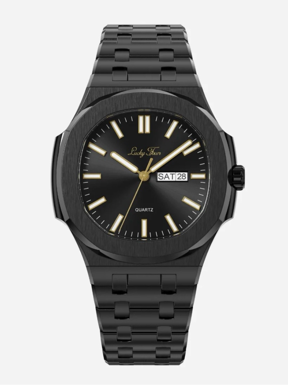 Black and Gold Men's Quartz Watch with Day-Date